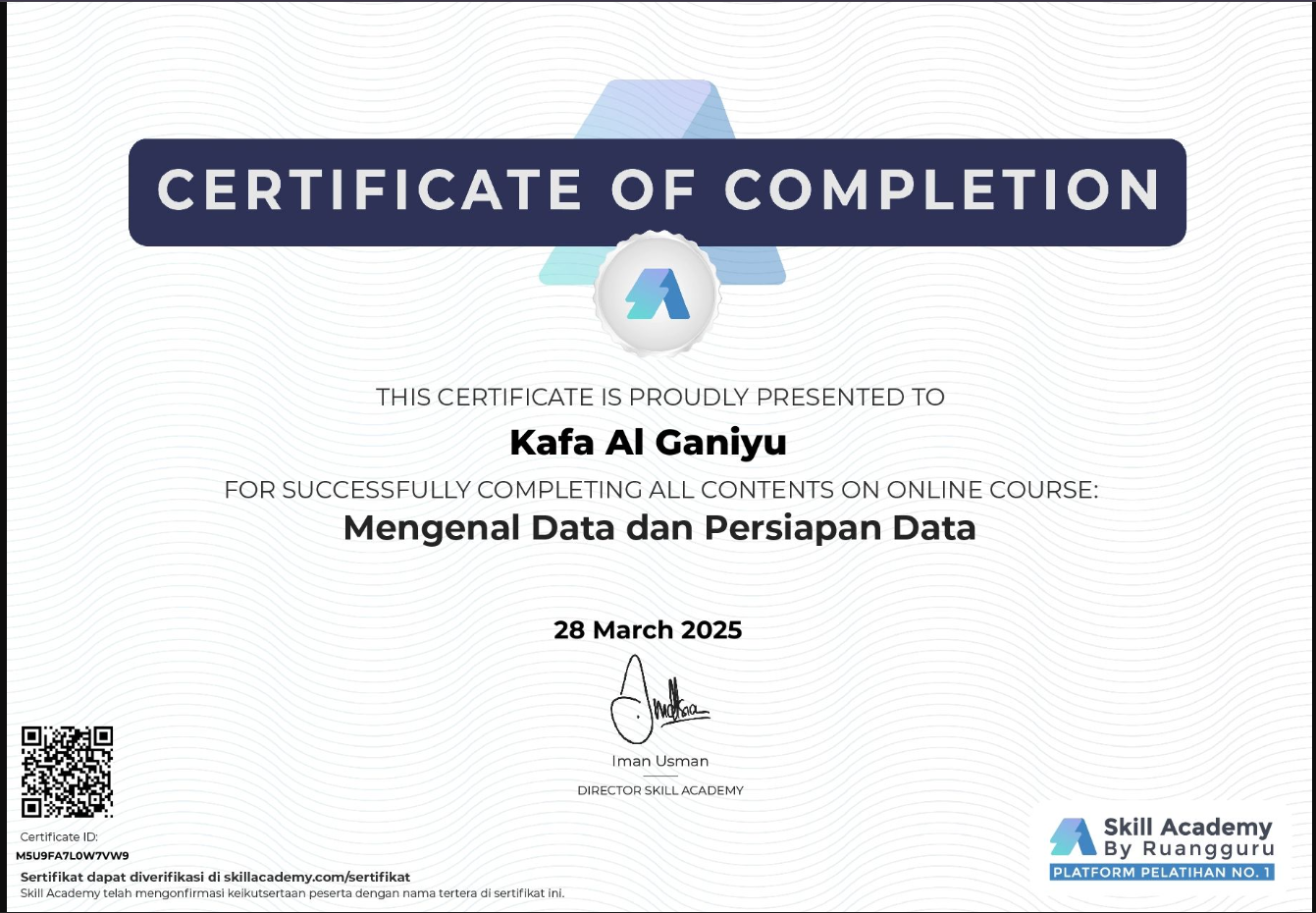 Sertifikat Introduction to Data and Data Preparation